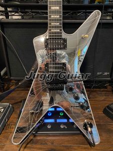 Burn Dim Dimbag Darrell Cracked Mirror Guitarra eléctrica Floyd Rose Tremolo Bridge, MOP Block Inlay, Black Hardware