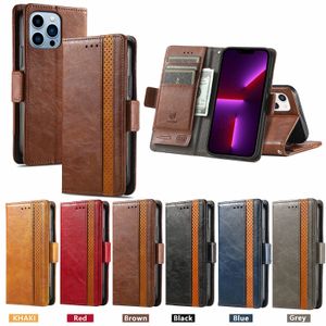 Estuches de billetera de cuero magnético comercial Imán Deluxe Flip Cover Ranura para tarjeta de identificación de crédito para iPhone 14 13 12 Mini 11 Pro Max XR XS X 8 Plus Samsung S20 S21 S22 Ultra A21S A51 A71