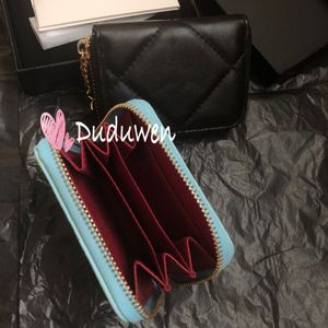 bussiness card flies Fashion C hardwear zipper Mini Wallet classical holder Coin bag V-gift with box &dust bag blue and black