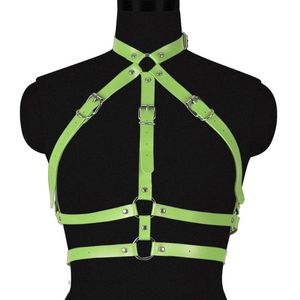 Bustiers corsés hechos a mano gótico arnés de cuero verde ropa interior fetiche lencería Sexy Punk Crop Tops jaula Bralette cuerpo Bondage