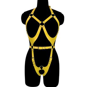 Bustiers-corsés Punk de cuero para mujer, arnés corporal, body ajustable, sujetador Bondage, liguero para pierna, lencería Sexy, traje de jaula gótica