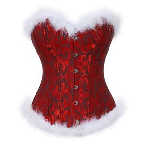 Bustiers Corsets S-6XL Sexy plumes blanches Corset de noël Jacquard mince grande taille surbuste femmes Burlesque Bustier TopBustiers