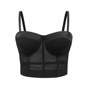 Bustiers Corsés Sexy Sujetador transparente negro Malla Push Up Bralet Top de tubo para mujer Corsé Bustier Club Party Crop Lencería Tallas grandes GothicB