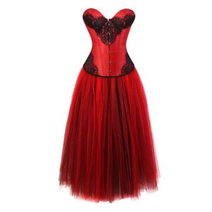 Bustiers Corsets Sexy Lace Flower Corset Vestidos para mujeres Tallas grandes Bustier con falda Conjunto de tutú largo Disfraces de Halloween exóticosBustiers