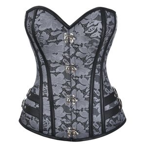 Bustiers Corsés Mujer Corsé Bustier Tops Acero Deshuesado Debajo del Pecho Hebilla de Metal Jacquard Floral Steampunk Cintura Entrenamiento Burlesque CorseletB