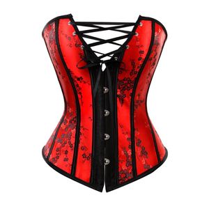 Bustiers Corsés Mujeres Rojo Floral Bordado Overbust Corset Bustier Cintura superior Cincher Lencería sexy Tallas grandes S-6XLBustiers