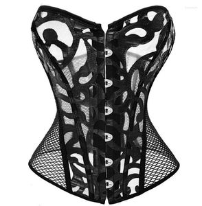 Bustiers & Corsets Women Sexy Hollow Out Mesh Corset Lace Up Back Underbust Erotic Lingerie Plus Size Waist Trainer Bustier