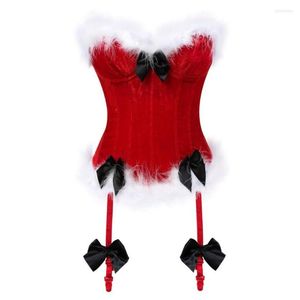 Bustiers Corsets Femmes Sexy Side Zipper Overbust Corset Bustier Lingerie Top Blanc Plume Burlesque À Lacets De Noël Santa Costume