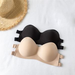 Bustiers Corsets Mujeres Sexy Strapless Tube Top antideslizante Seamless Wrap Ropa interior Invisible Cross Strap Push Up Bra Chest 2022Bustiers