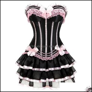 Bustiers Corsets Femmes Sous-Vêtements Vêtements Sexy Gothique Burlesque Corset Et Jupe Ensemble Plus La Taille Costumes D'Halloween Robes Victoriennes Fête