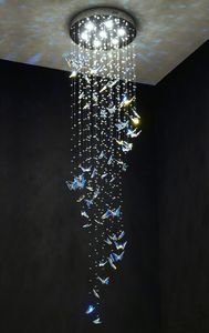 Papillon Cristal Escalier Lustre Moderne Cristal Longues Lampes Suspendues Pour Salon De Luxe Led Intérieur Maison Grand Luminaire