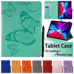 Étui pour tablette antichoc pour iPad 10.2 Mini 6/5/4 Air 3/2/1 Pro 11/10,5/9,7 pouces 3D papillon gaufrage en cuir PU avec béquille et emplacements pour cartes