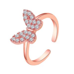 Bague papillon pour femmes filles déclaration de promesse en cristal anneaux ouverts réglables faits à la main bijoux délicat anniversaire anniversaire Noël Saint Valentin cadeaux