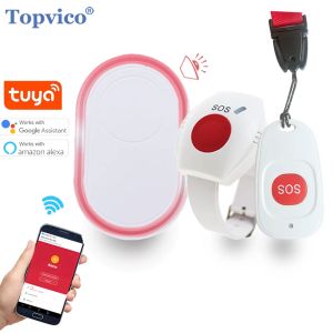 Bouton TOPVICO TUYA BOUTON PANIQUE D'URGENCE WiFi pour l'alarme âgée SOS Bracelet sans fil Caregiver Pager Watch Call Alert d'automne senior