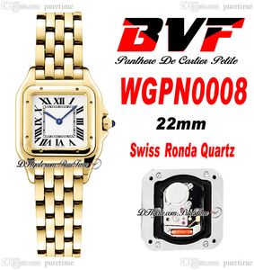 BVF WGPN0008 Montre pour femme à quartz Ronda suisse 22 mm Or jaune 18 carats Cadran blanc Bracelet en acier inoxydable romain noir Montres pour femme Super Edition Puretime C3