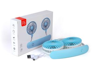 Par mer expédiée F6 Neckable Roldable mini ventilateur de cou USB ventilateur de refroidissement pour le camping Gift Kids Summer Cooler Outdoor avec une batterie de 1250mAh