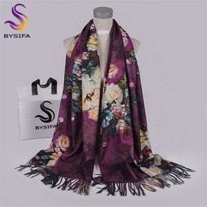 [BYSIFA] chal de bufandas de rosas púrpuras para diseño de invierno cálido Pashmina de Cachemira larga de doble cara para mujer 220106