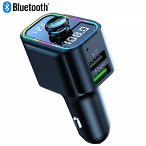 C23 pantalla dual detección de voltaje QC3.0 cargador de coche usb luces coloridas coche manos libres Bluetooth transmisor fm reproductor mp3