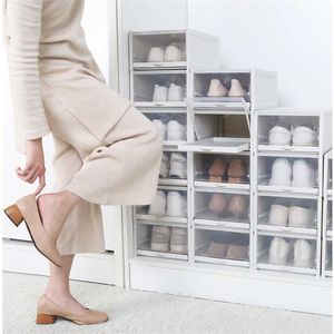 Armoire tiroir boîte à chaussures empilable maison bacs de rangement femmes hommes boîtes pliables en plastique botte Flip Z10P1062 211102