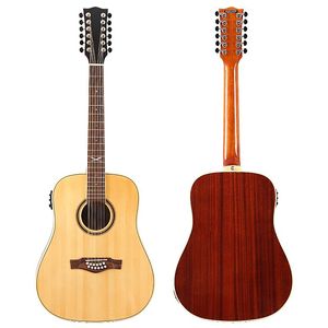 Câbles 12 String Electric Acoustic Guitar Cutaway Design 41 pouces folk guitare haut brillant en bois d'épicéa avec ramassage