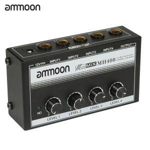 Câbles Ammoon MH400 Ultra Lownoise 4Channel Line Mixer Mini Audio Mixer avec 1/4 pouces TS Entrées Contrôle de volume de sortie pour la guitare