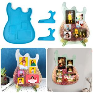 Câbles Guitar Forme photo Frame de silicone Moule Diy Stand Photo Stand Epoxy Résine Moule pour décoration murale Ornements de fabrication d'ornements de bureau