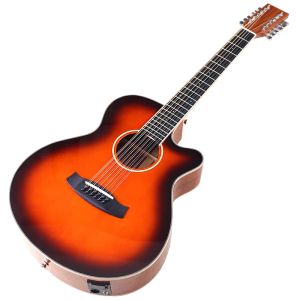 Câbles High Gloss Electric Acoustic Guitar 12 String Sunburst Couleur 41 pouces Folk Guitare Spruce Wood Cutaway Design avec Eq