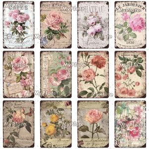 CAFES Rose métal peinture Plaque Vintage métal étain signe décoration murale pour jardin cuisine fleur fer peintures 20 cm x 30 cm Woo