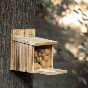 Jaulas Comedero para pájaros Parte extraíble Gran capacidad Fácil llenado Casa de madera En forma de caja de alimentación de ardilla para balcón Productos para mascotas