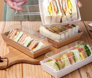 Boîte à gâteaux en gros Transparent Transparent Sandwich Puff Biscuit Dessert Cuisson Emballage Boîtes Cadeaux En Papier Cas Carré Rectangle Conteneur SN3163