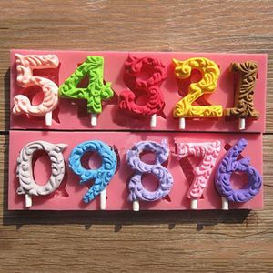 Herramientas para pasteles 0-9 Números Molde para piruletas DIY Utensilios para hornear Silicona 3D Palitos de ventosa hechos a mano Lolly Candy Chocolate