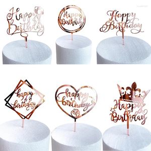 Outils de gâteau 1pcs Joyeux anniversaire Topper Rose Gold Acrylique pour Baby Shower Party Fournitures Décorations