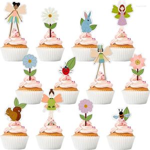 Outils de gâteau 24 pièces Woodland Fairy Cupcake Toppers Décorations à thème Filles Anniversaire Tea Party Baby Shower Cup