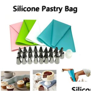 Cake Tools 26 Unids / set Sile Pastry Bag Tips Cocina Diy Icing Pi Cream Bolsas Reutilizables Con 24 Boquillas Decoración Vt0456 Drop Delivery Ho Dhpgy