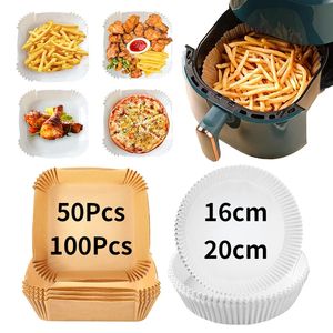 Cake Tools 50100Pcs Air fryer Baking Paper for Barbecue Plate Round Oven Pan Pad 1620cm AirFryer OilProof Disposable Liner 230616