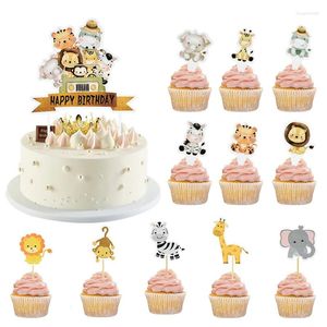 Outils de gâteau animaux de dessin animé Topper Jungle Safari girafe tigre singe éléphant Cupcake joyeux anniversaire fête bébé douche fournitures