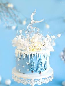 Outils de gâteau décoration de noël, poupée d'élan en cristal Transparent, ornement de couronne de neige glacée, garniture de joyeux vœux