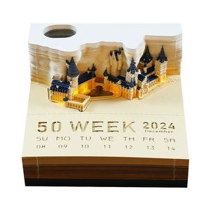 Calendar Omoshiroi Block 3D Notepad 2024 Howarts Castle Memo Pad Paper Notes Sticky Christmas Gift y231114