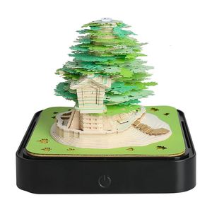 Calendario Omoshiroi Block Tree House Modelo Bloc de notas 3D Memo Pad Pen Holder Regalo Decoración Treehouse Art Crafts Colección para fiesta 231208