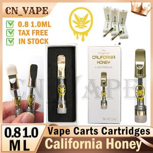 Sacs à miel de Californie Chariots à vape Cartouches de 0,8 ml 1,0 ml Vaporisateur vide à fil 510 Trous de 2,0 mm Embouts d'égouttement en cuivre