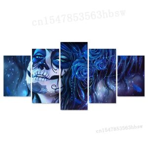 Calligraphie jour de la face morte bleu sucre Skull 5 Panneau Canvas Imprimez mur d'art peinture hd images imprimées décor 5 pièces décor de salle