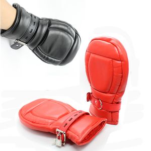 CamaTech-manoplas acolchadas góticas de cuero PU con cierre, guantes suaves de palma con pata de perro, ataduras de Bondage, juego para adultos BDSM para juegos de rol en pareja