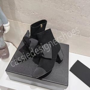 Camellia Decro Moda Mujer Botas Tacones Gruesos Zapatos De Vestir De Gamuza Negro Diseñador Calzado De Invierno Marca De Lujo Martens Botas Zapatial De Mujer Zapatos Singel De Cuero