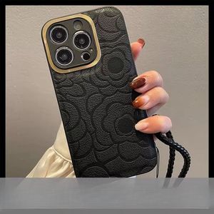 Camellia Tree Designer Phone Case Floral Rope iPhone 14Pro Max 13 12 mini 15 14Pro Max XR MaxPU Étui en cuir