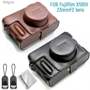 Accesorios para bolso de cámara, funda de cuero PU para cámara digital con correa para Fujifilm Fuji X100 V X100V YQ240204