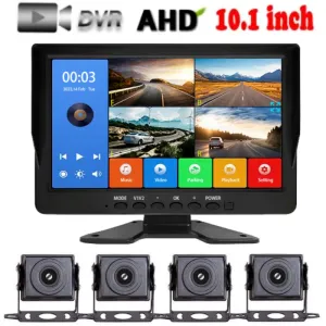 Caméras de 10,1 pouces Écran voiture / RV / bus / camion AHD Monitor System 1080p véhicule 4 canaux CCTV Camera Vision nocturne Réversion de parking