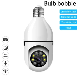 Caméras 1080p Bulbe WiFi E27 Caméra de surveillance Vision nocturne en pleine couleur 360 ° Rotation automatique Suivi humain Twoway Talk Smart Home