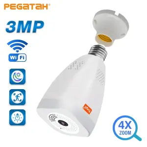 Caméras 3MP Tuya ampoule wifi caméra wifi full hd 360 ° panorami wireless 4xzoom smart life bulbe de sécurité caméras de détection de mouvement de détection