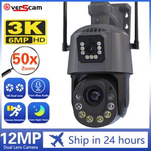Cameras 4K 8MP Metal Double Lens PTZ WiFi Camera Outdoor 50x Optical Zoom AI Détection humaine 150m Vision nocturne 6MP IP CCTV ICSEE