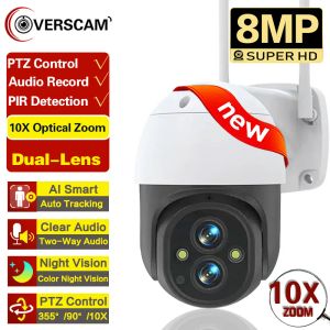 Cameras 4K 8MP WiFi IP Surveillance Caméras Double Lens PTZ WiFi Video Cam For Home Mini 10x Zoom Wiless WiFi CCTV Surveillance Cameras